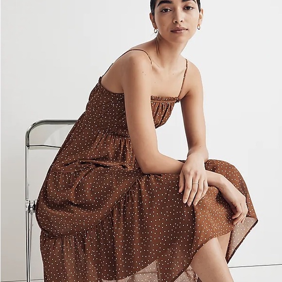 Madewell Dresses & Skirts - Madewell Sophia Cami Tiered Peasant Midi Dress Polka Dot Sepia Brown